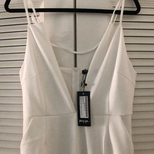 Strappy plunge jumpsuit white